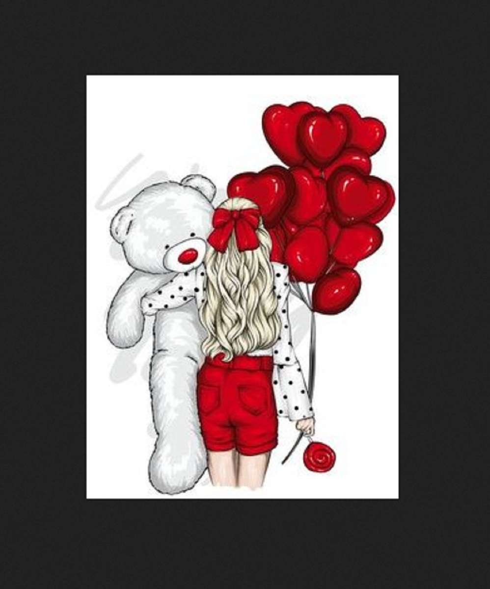 dívka s balónky a medvídek skládačky online