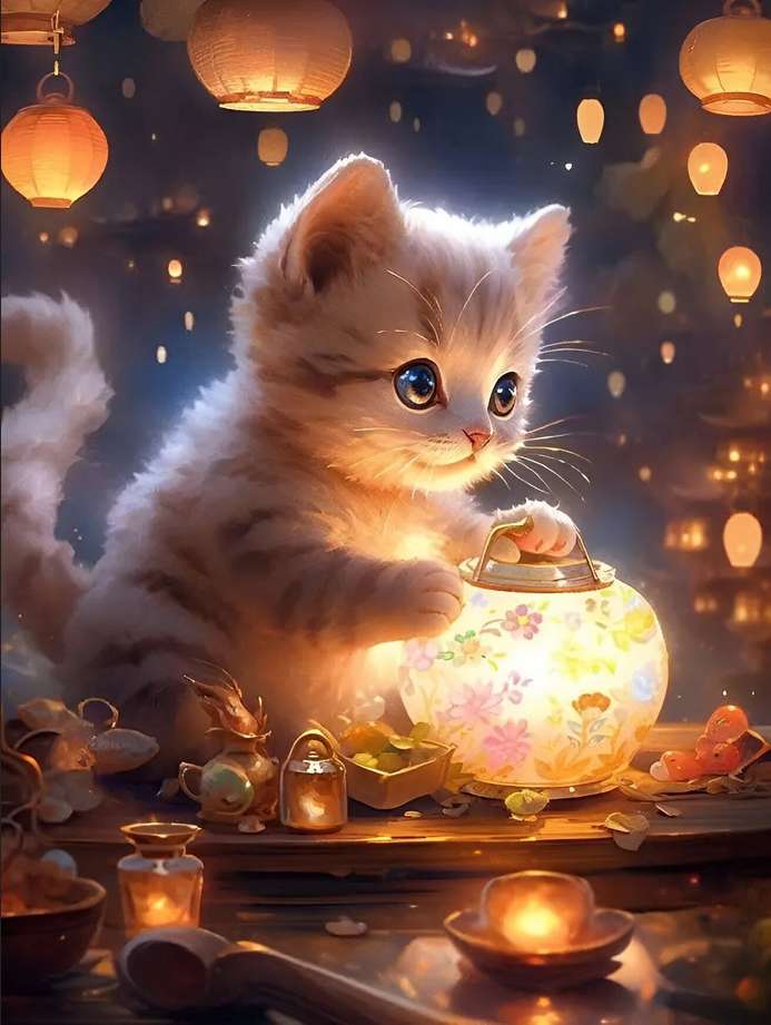 cat in the light of lanterns jigsaw puzzle online
