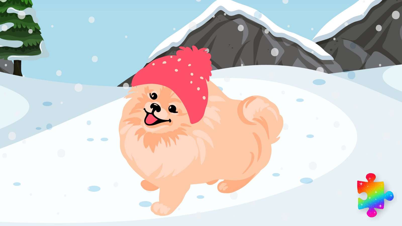 Perro Pomerania de invierno rompecabezas en línea