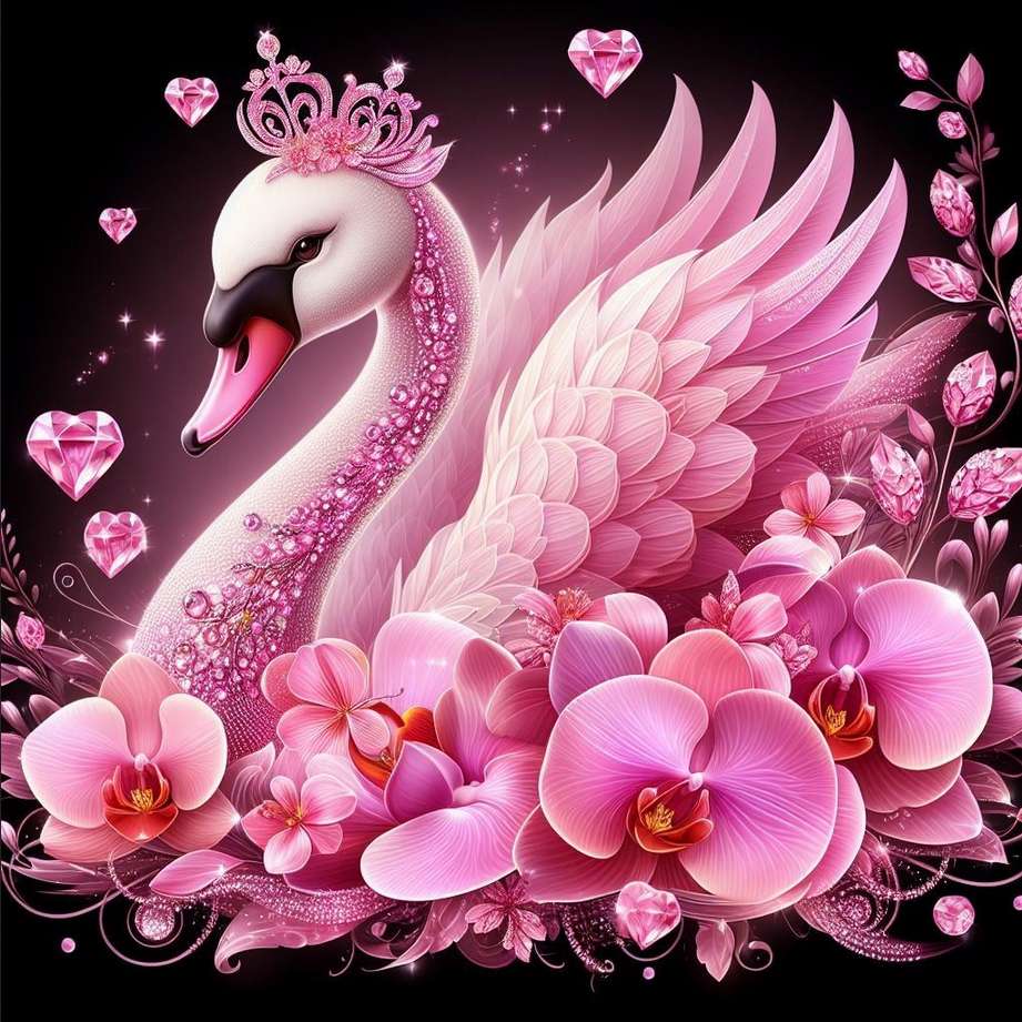 Cisne y flores de San Valentín. rompecabezas en línea