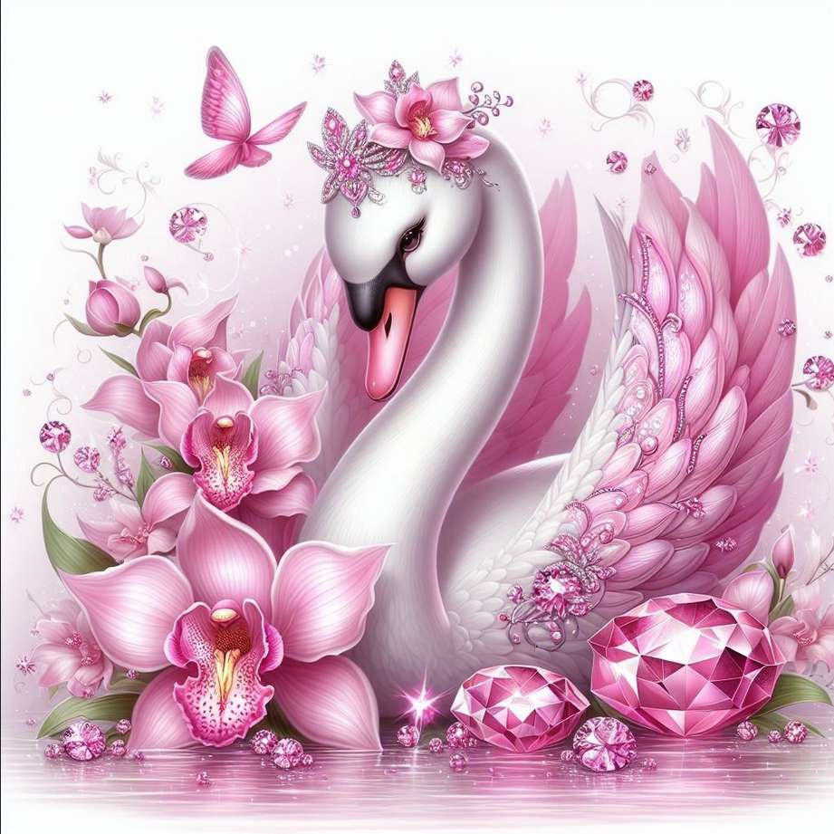 Valentine's Day swan and flowers online puzzle