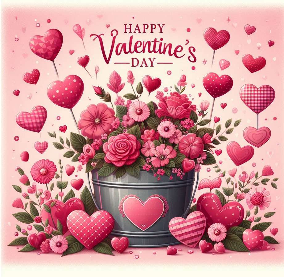 beau pot de fleurs plein de fleurs - cadeau de Saint Valentin puzzle en ligne