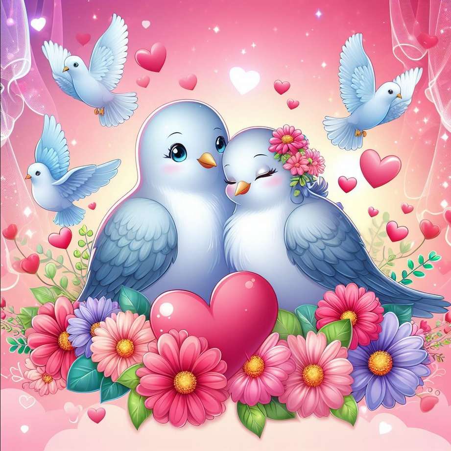 szerető galambok és szívek kirakós online