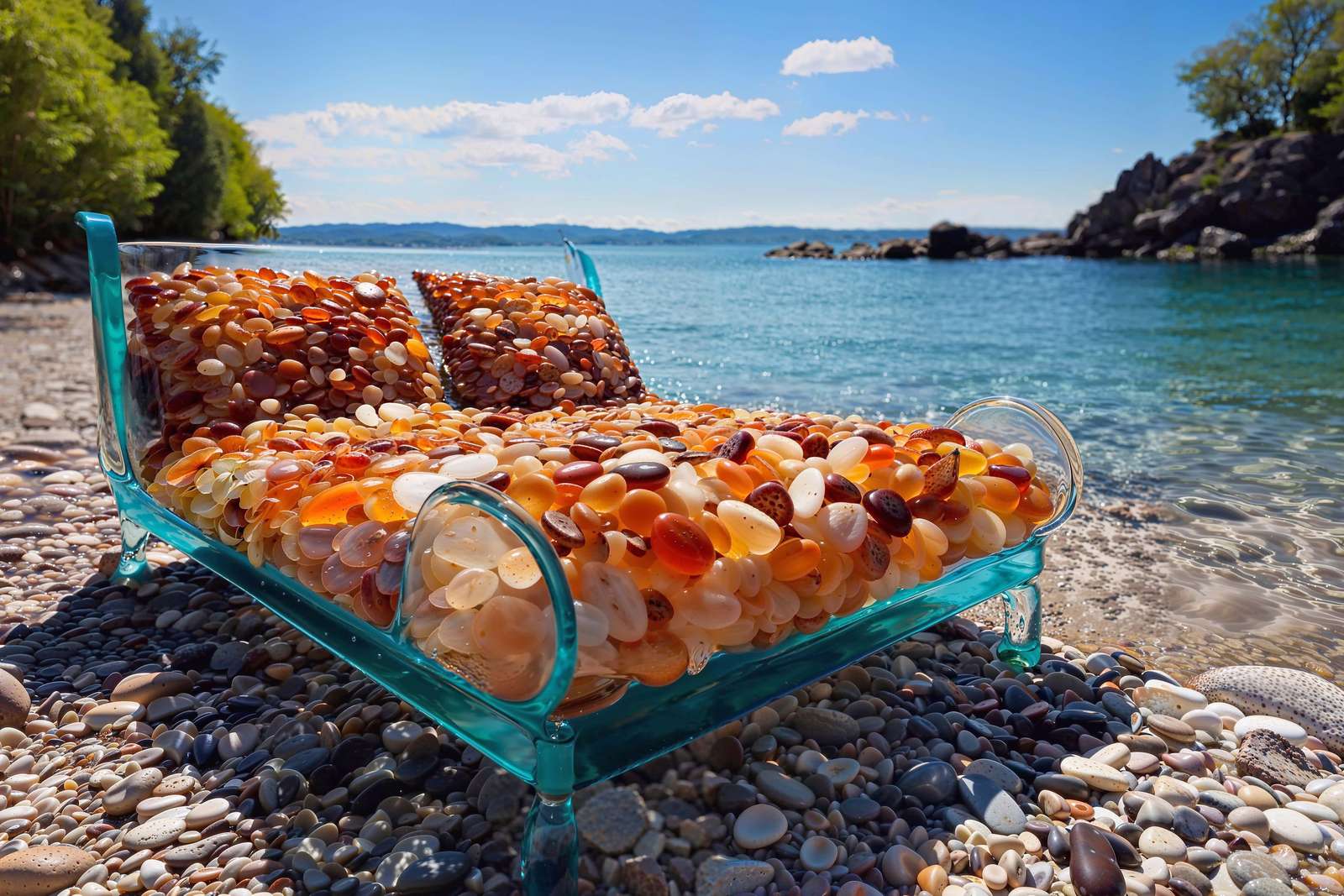 Säng gjord av färgglada stenar Pussel online