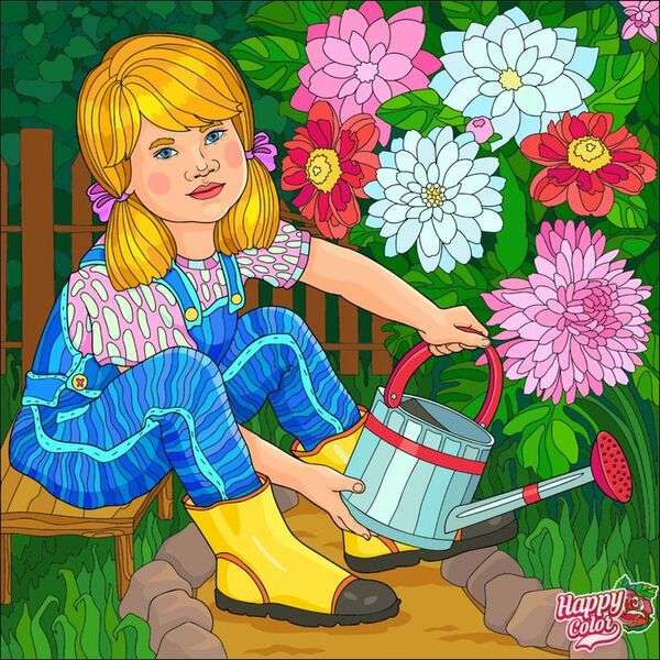 Malá holčička zalévání květin skládačky online