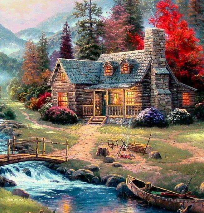 Σπίτι δίπλα σε ένα ποτάμι στα βουνά online παζλ