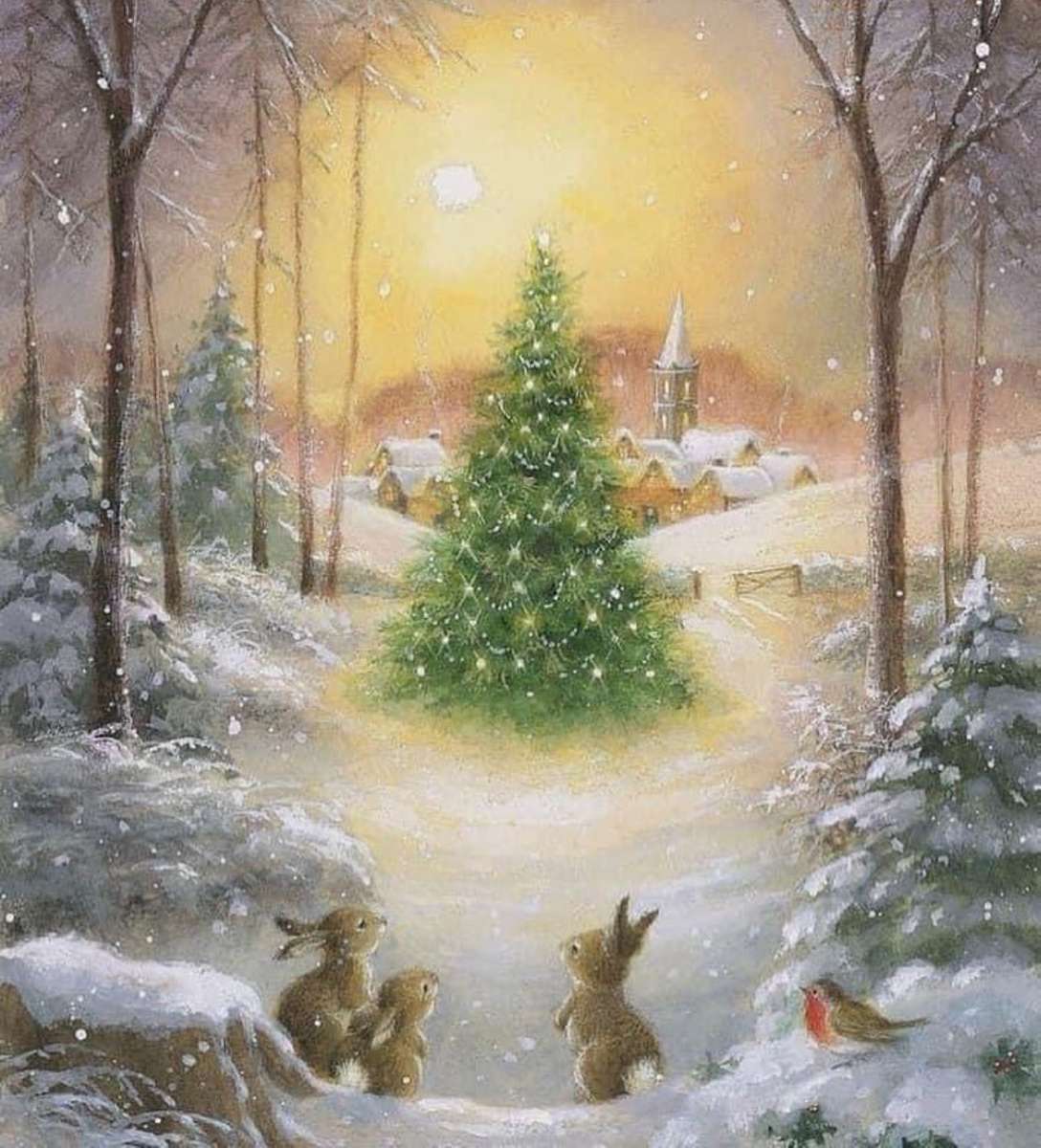 iepurii și bradul de Crăciun jigsaw puzzle online