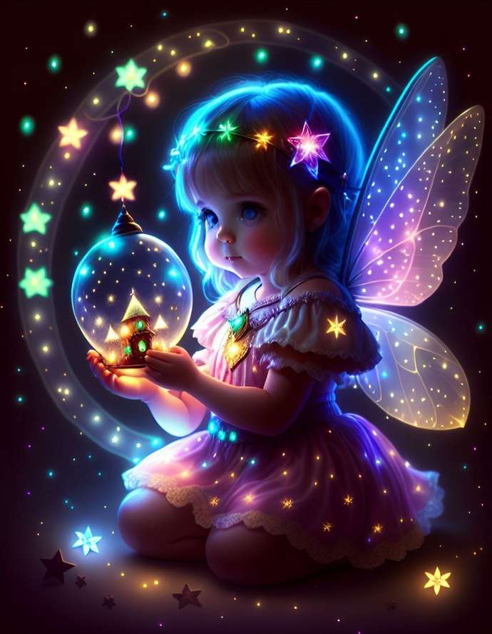 маленькая, милая фея и разноцветные звезды. пазл онлайн