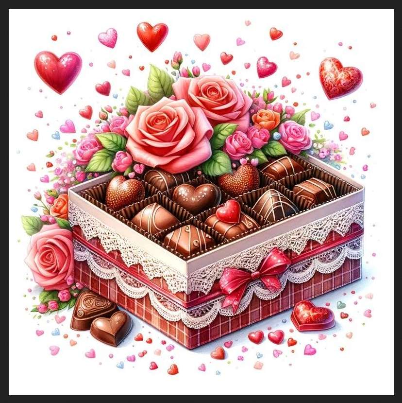 バレンタインデーのチョコレートとバラ オンラインパズル