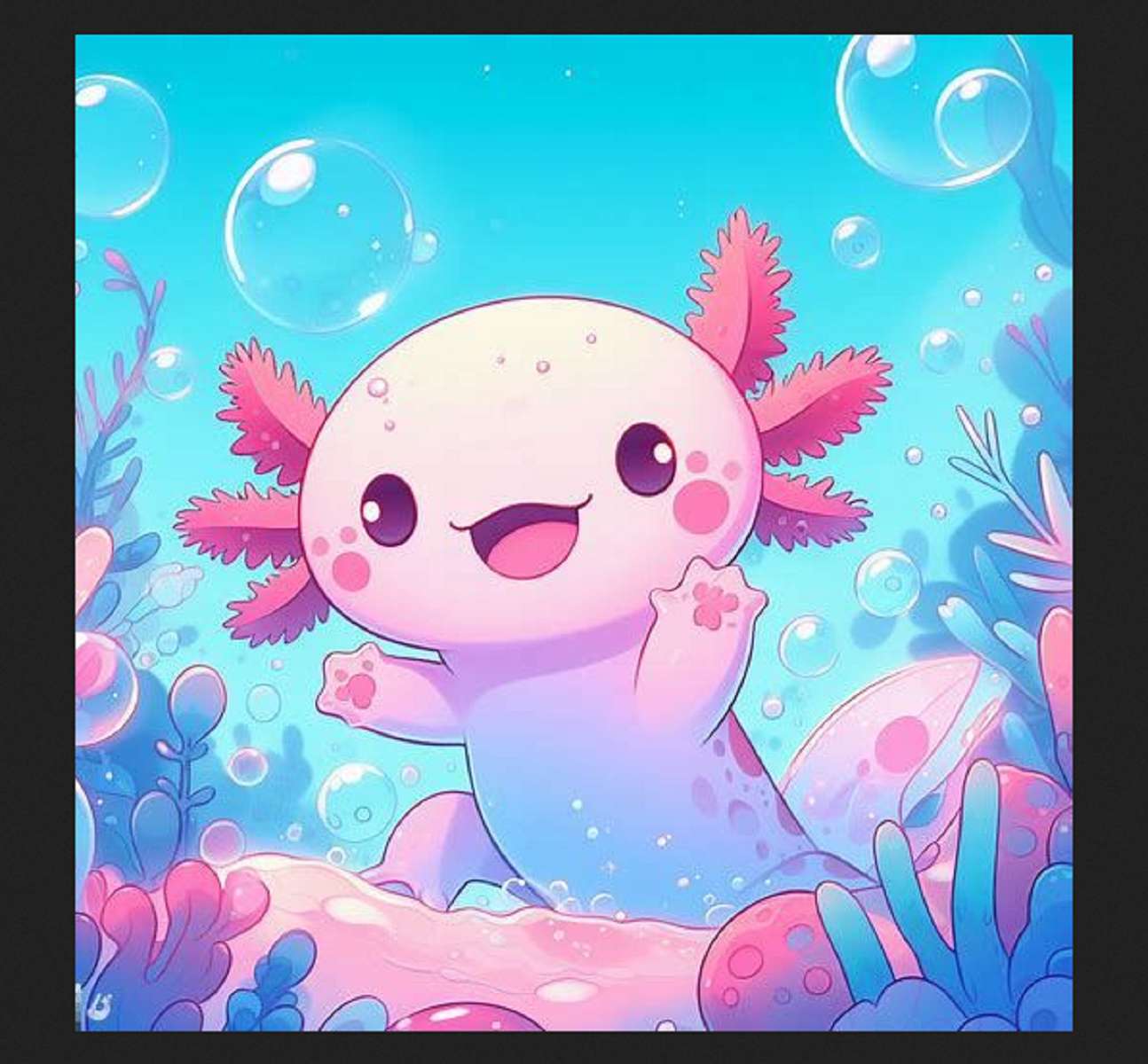 egy kis aranyos axolotl a tó fenekén online puzzle