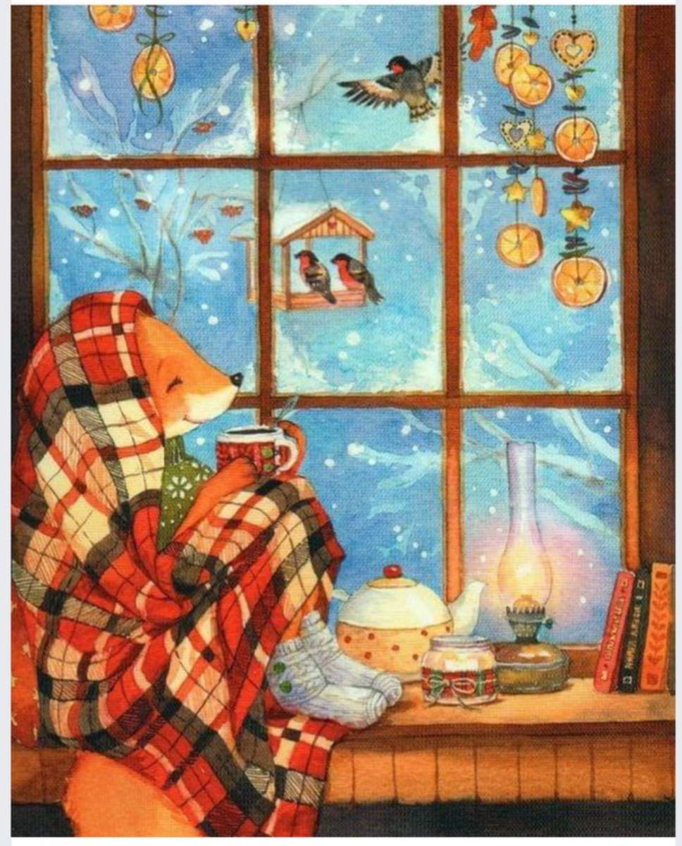 Ζεστό τσάι δίπλα στο παράθυρο. παζλ online