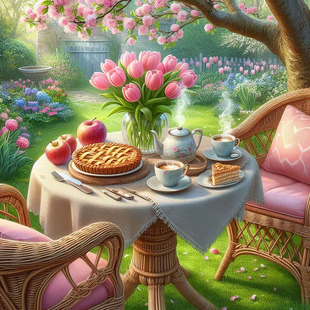 Café da manhã entre as tulipas puzzle online