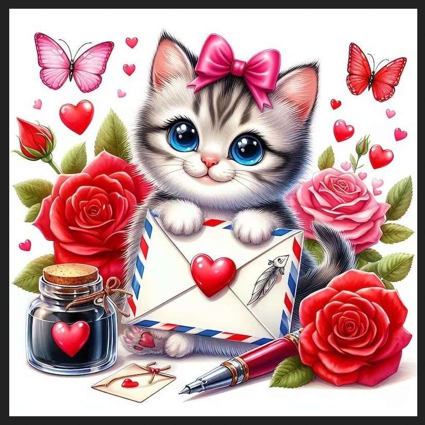 doux chaton avec une Saint-Valentin pour votre bien-aimé puzzle en ligne