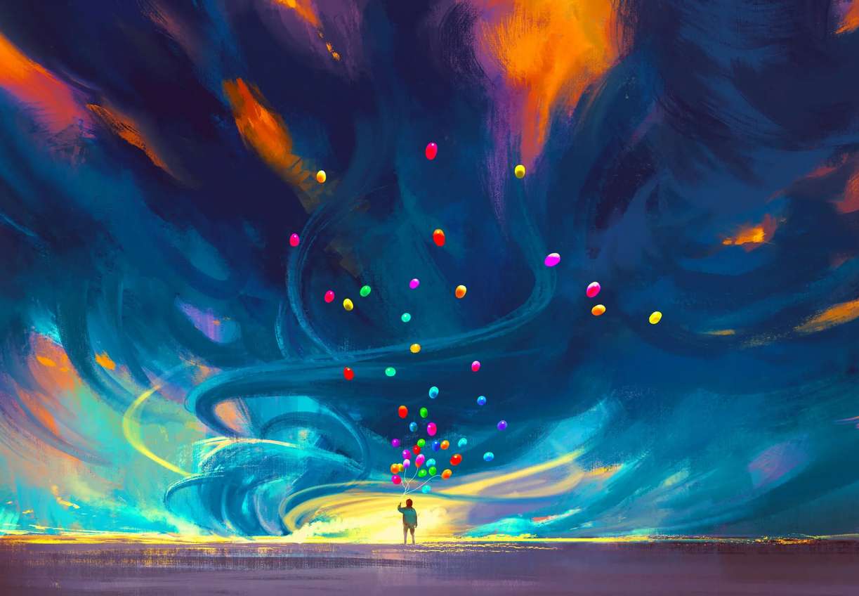 красивий краєвид, намальований повітряними кулями в небі пазл онлайн