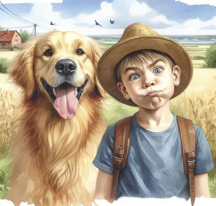 Fiú és kutyája kirakós online