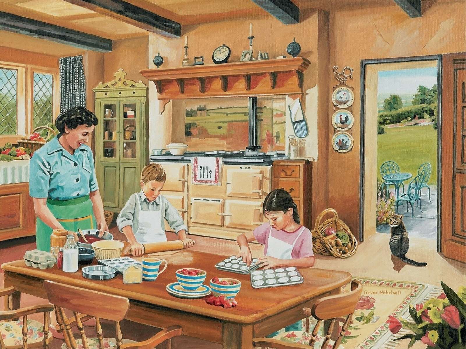 Kinder helfen ihrer Mutter in der Küche Online-Puzzle