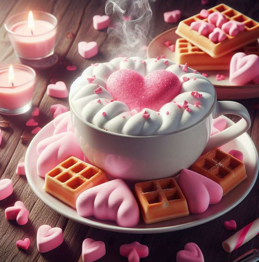 sweet Valentine's Day tea with waffles jigsaw puzzle online