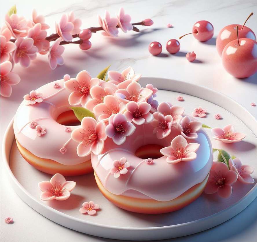 édes, rózsaszín Valentin-napi fánk kirakós online