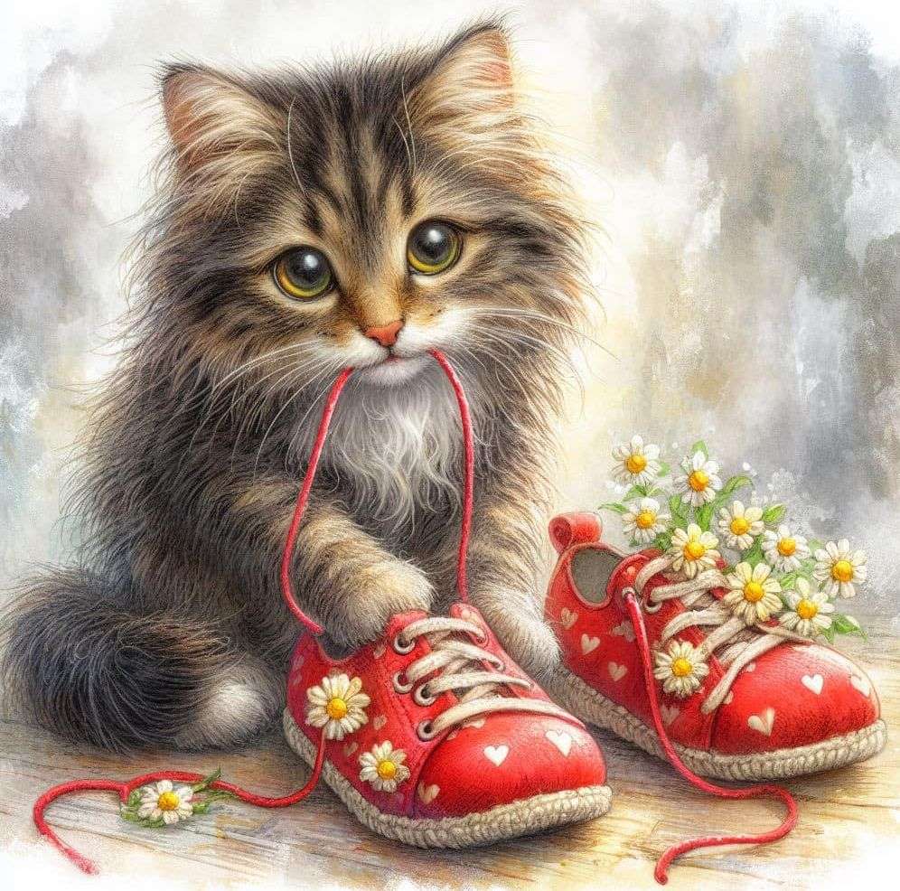 Кот и летняя обувь онлайн-пазл