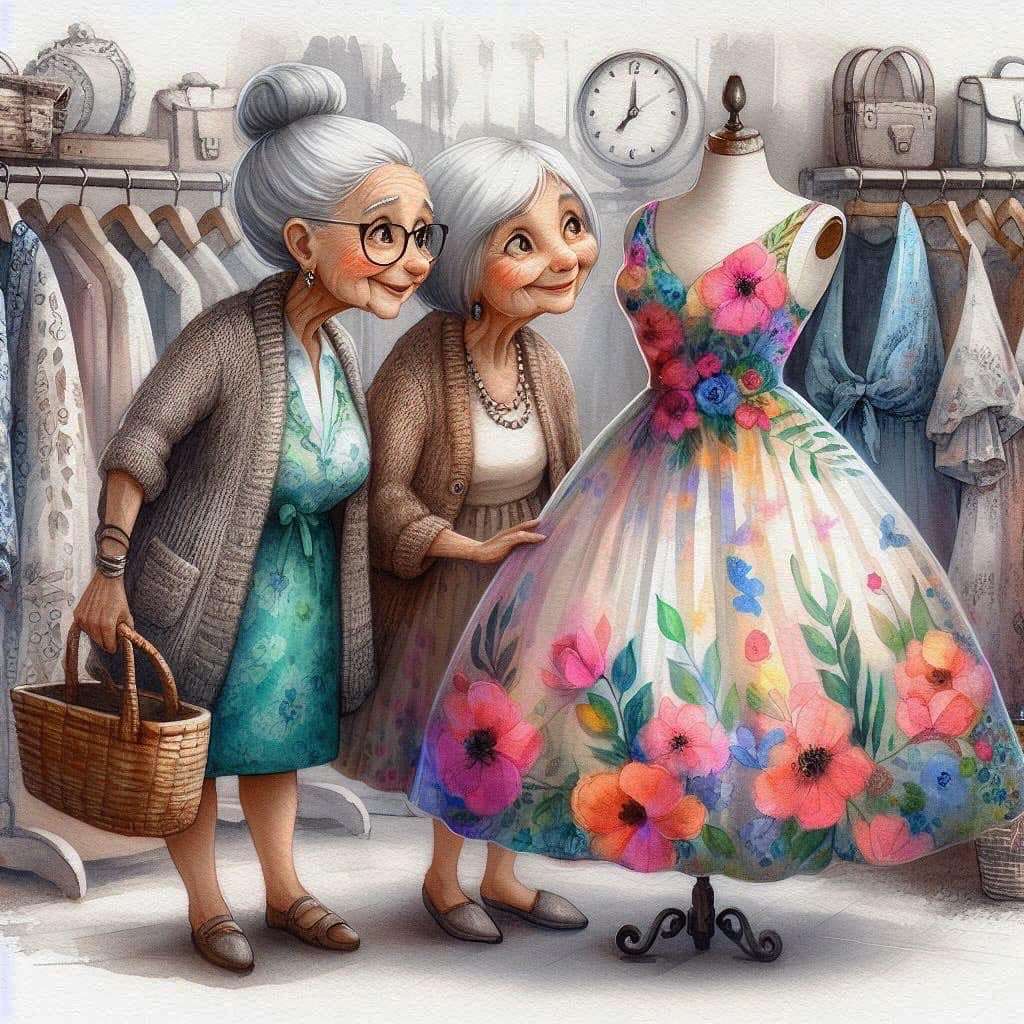 Бабушка покупает новое летнее платье онлайн-пазл