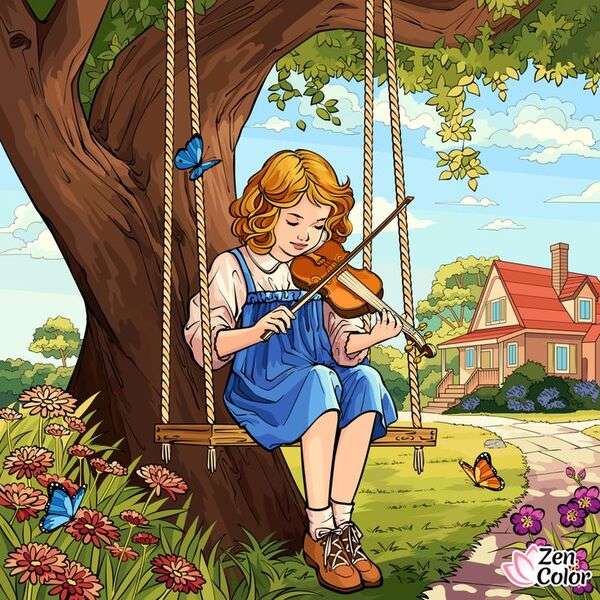 Niña tocando su violín rompecabezas en línea