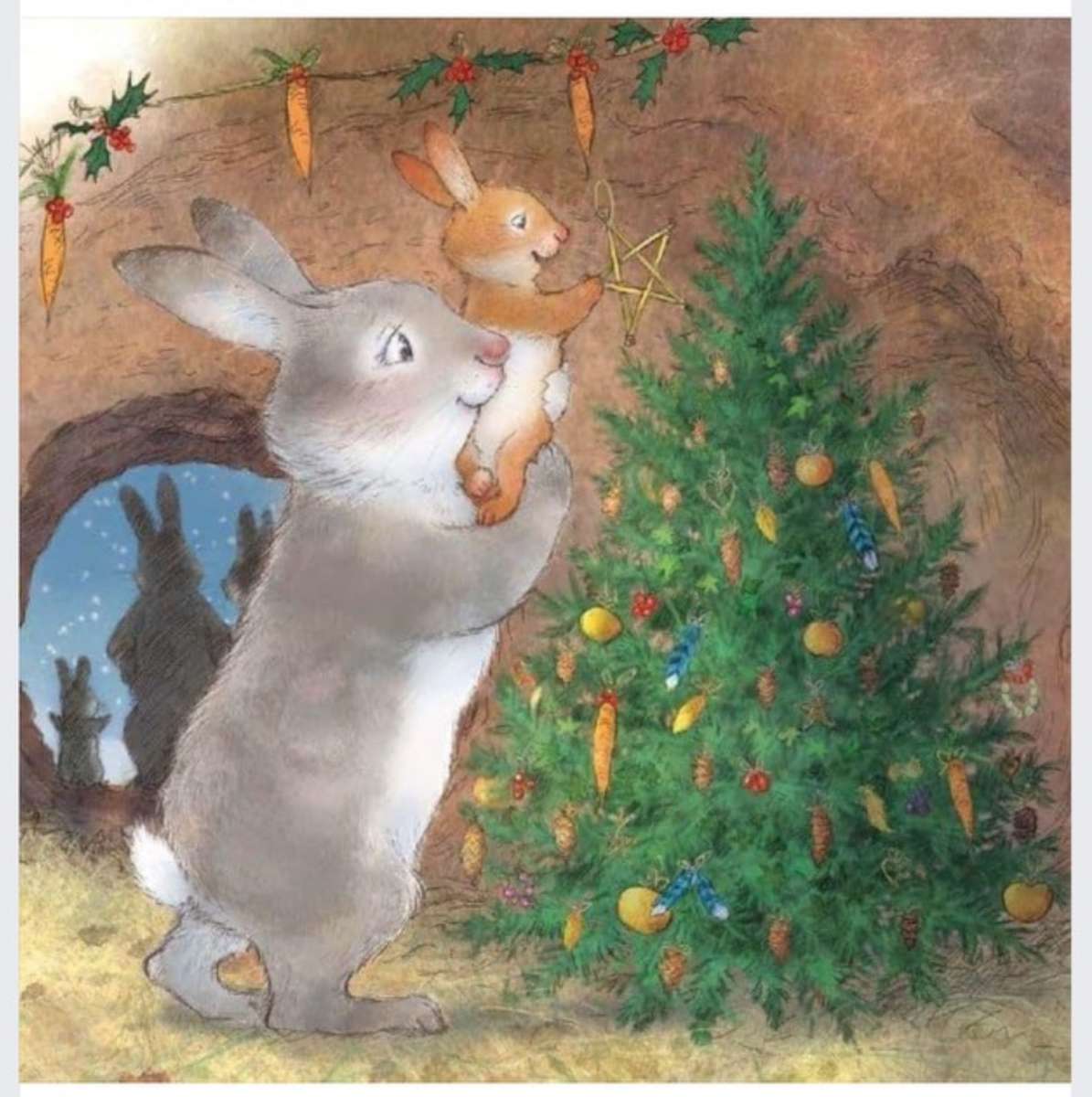 Маленький кролик подстригает елку онлайн-пазл