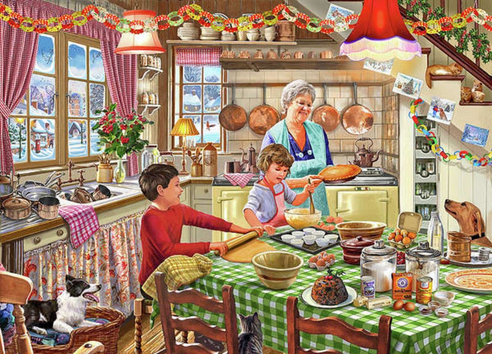 Τα παιδιά μαγειρεύουν με τη γιαγιά τους παζλ online