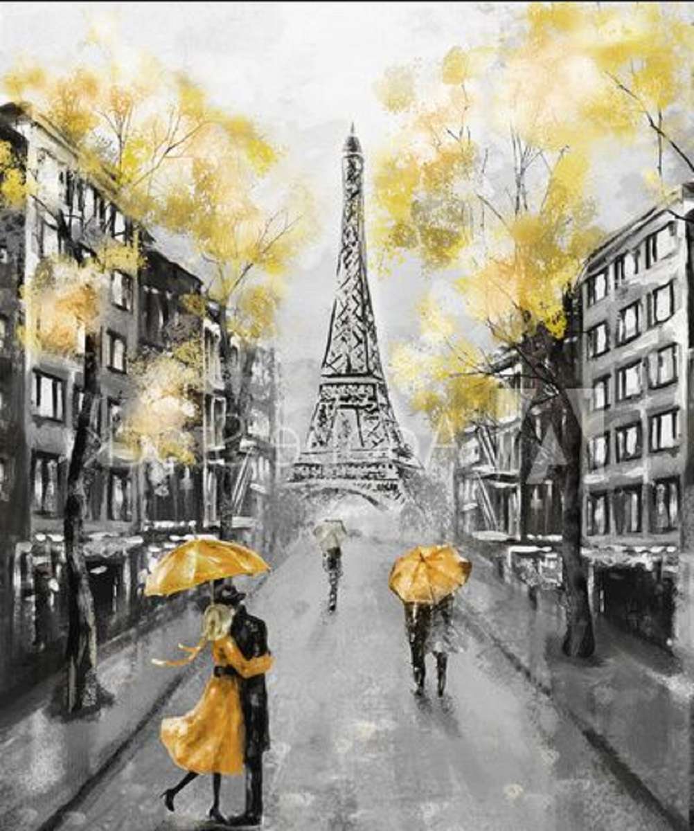 рисуван, романтичен париж онлайн пъзел