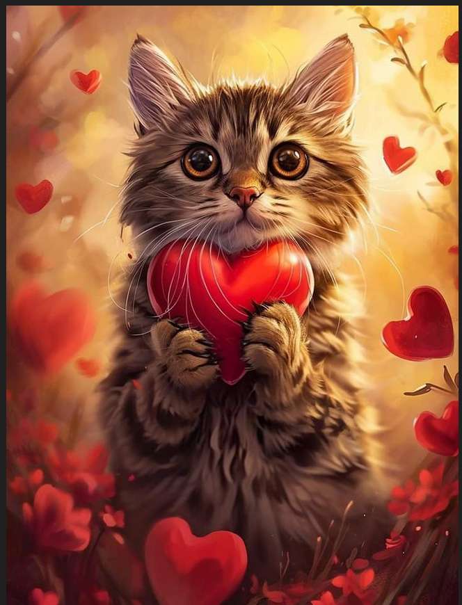 simpatico gatto di San Valentino con in mano un cuore💓 puzzle online