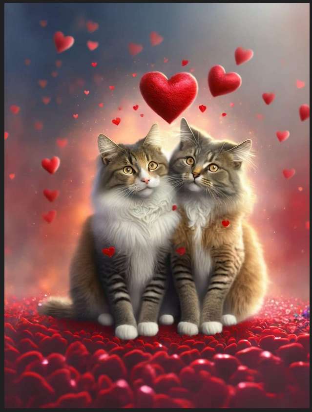 влюбленные кошки и сердца онлайн-пазл