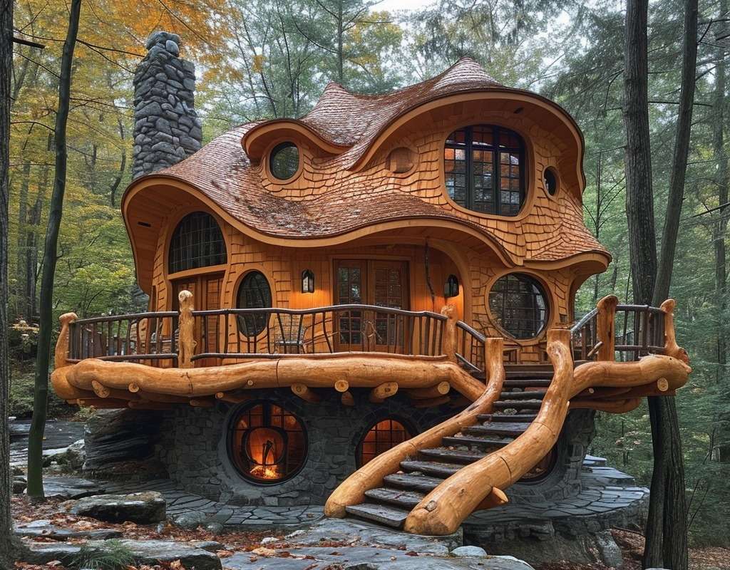 Деревянный дом пазл онлайн