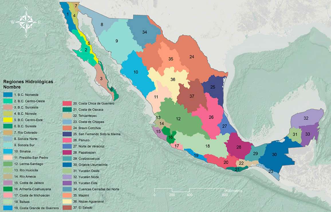 Карта водных бассейнов Мексики онлайн-пазл