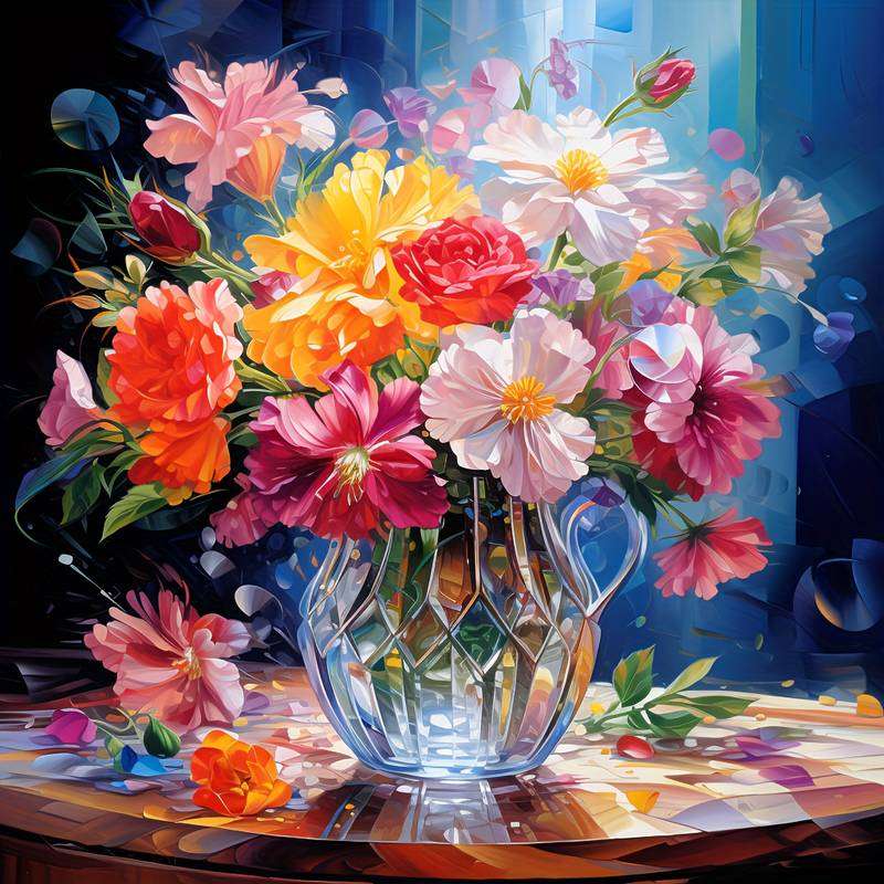 диви цветя в стъклена ваза онлайн пъзел