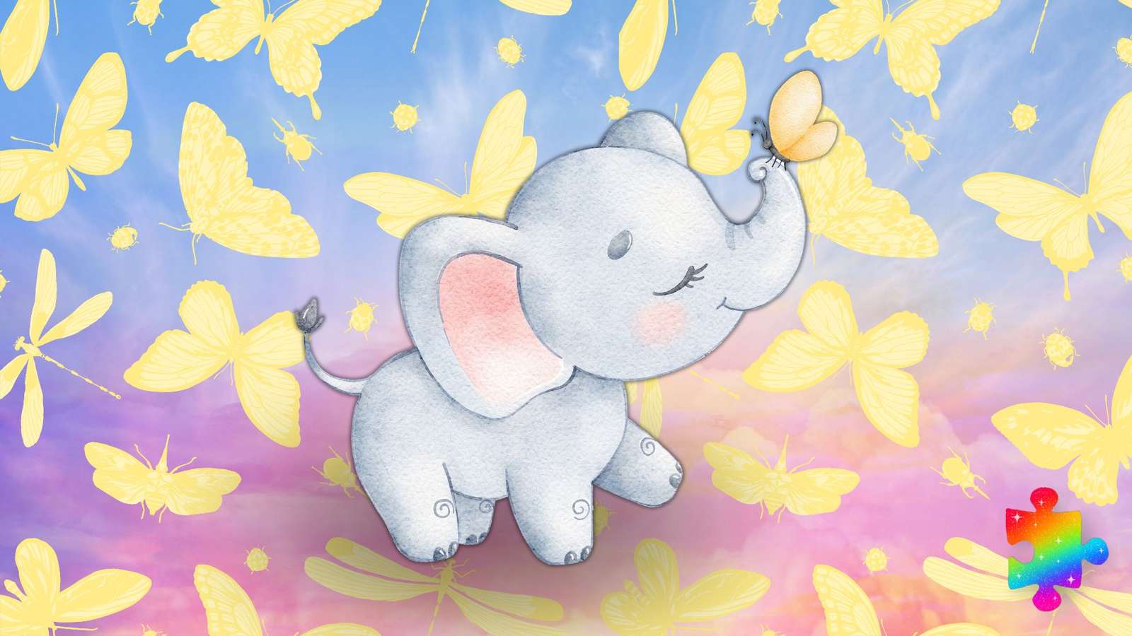 Éléphant papillon puzzle en ligne