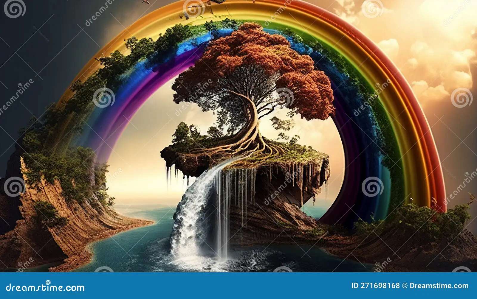 Schwebende Insel unter dem Regenbogen Online-Puzzle