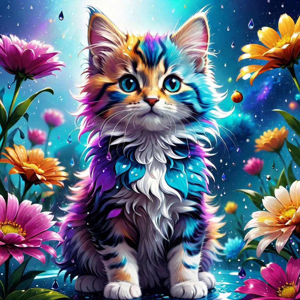 котенок в цветах онлайн-пазл