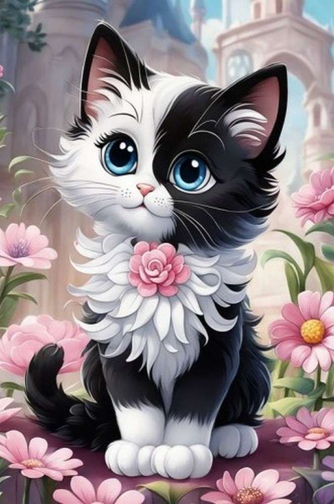 Gattino in fiori rosa puzzle online