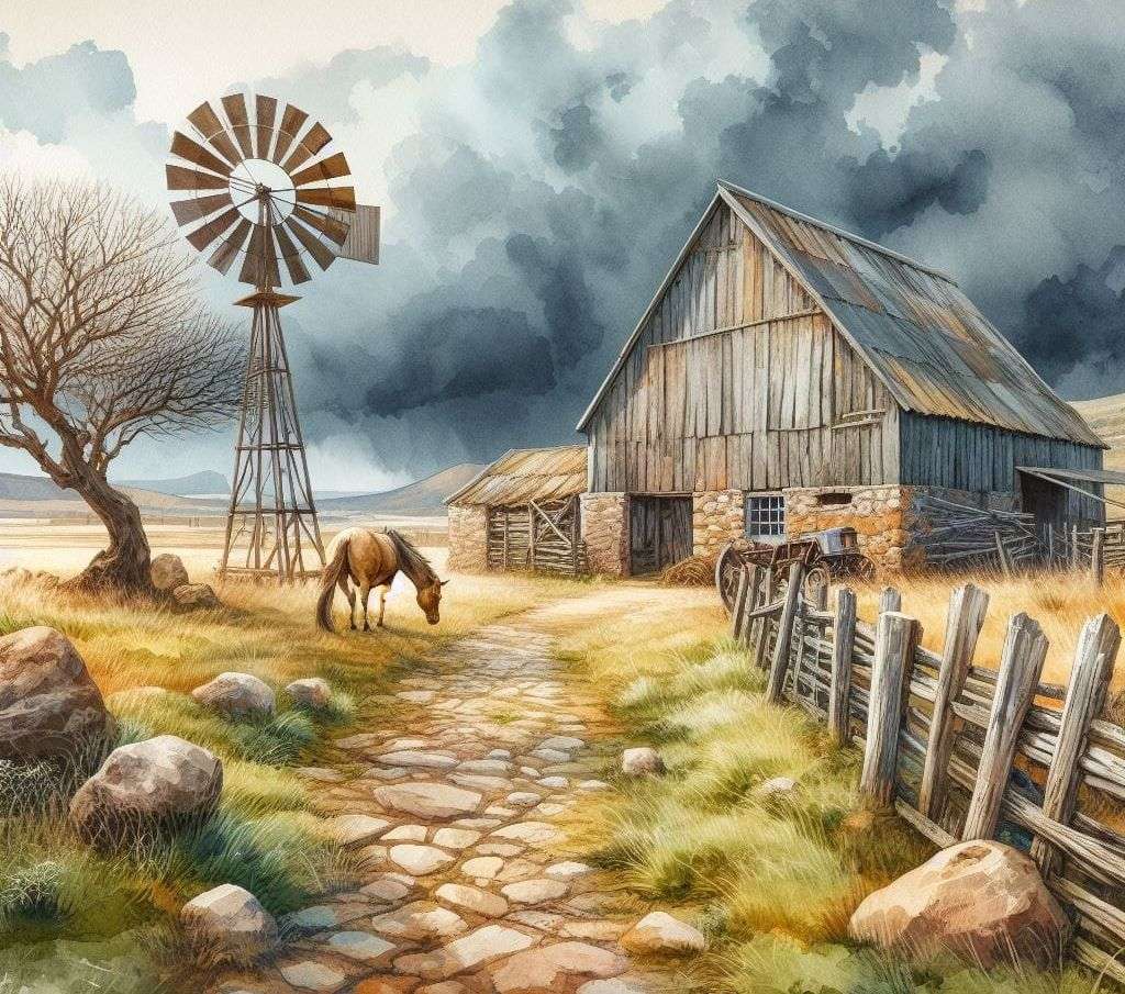 Stará stodola, jediný kůň skládačky online