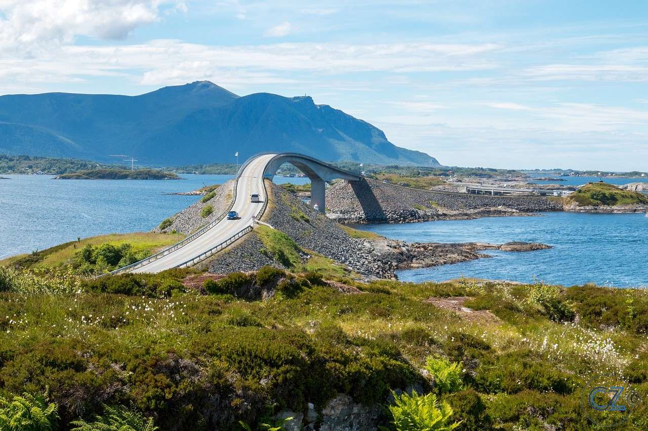Silnice, most, ostrovy, jezero skládačky online