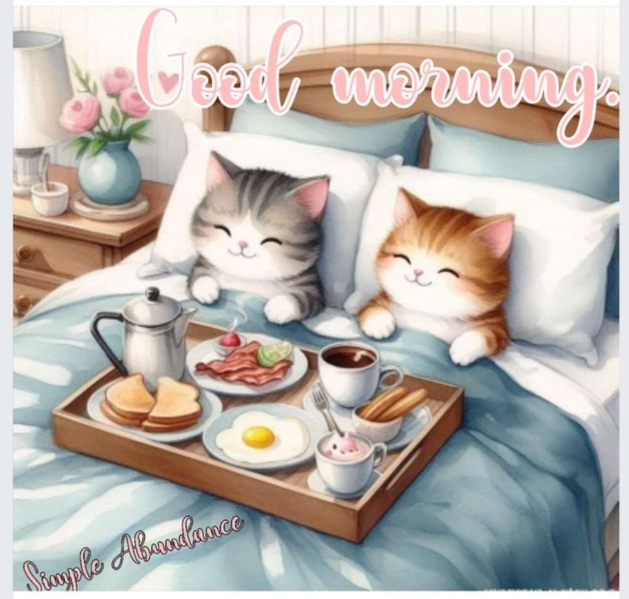 Πρωινό σε κρεβάτι γάτας παζλ online