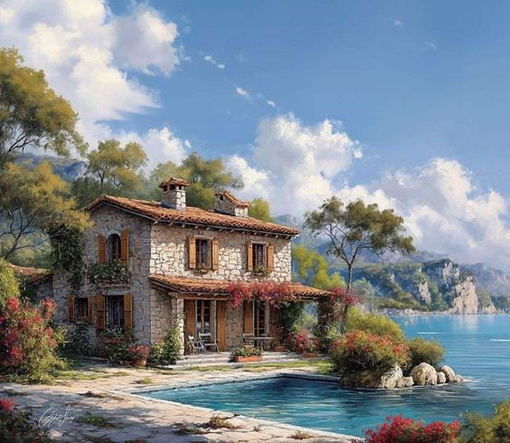 Villa in pietra in riva al mare puzzle online