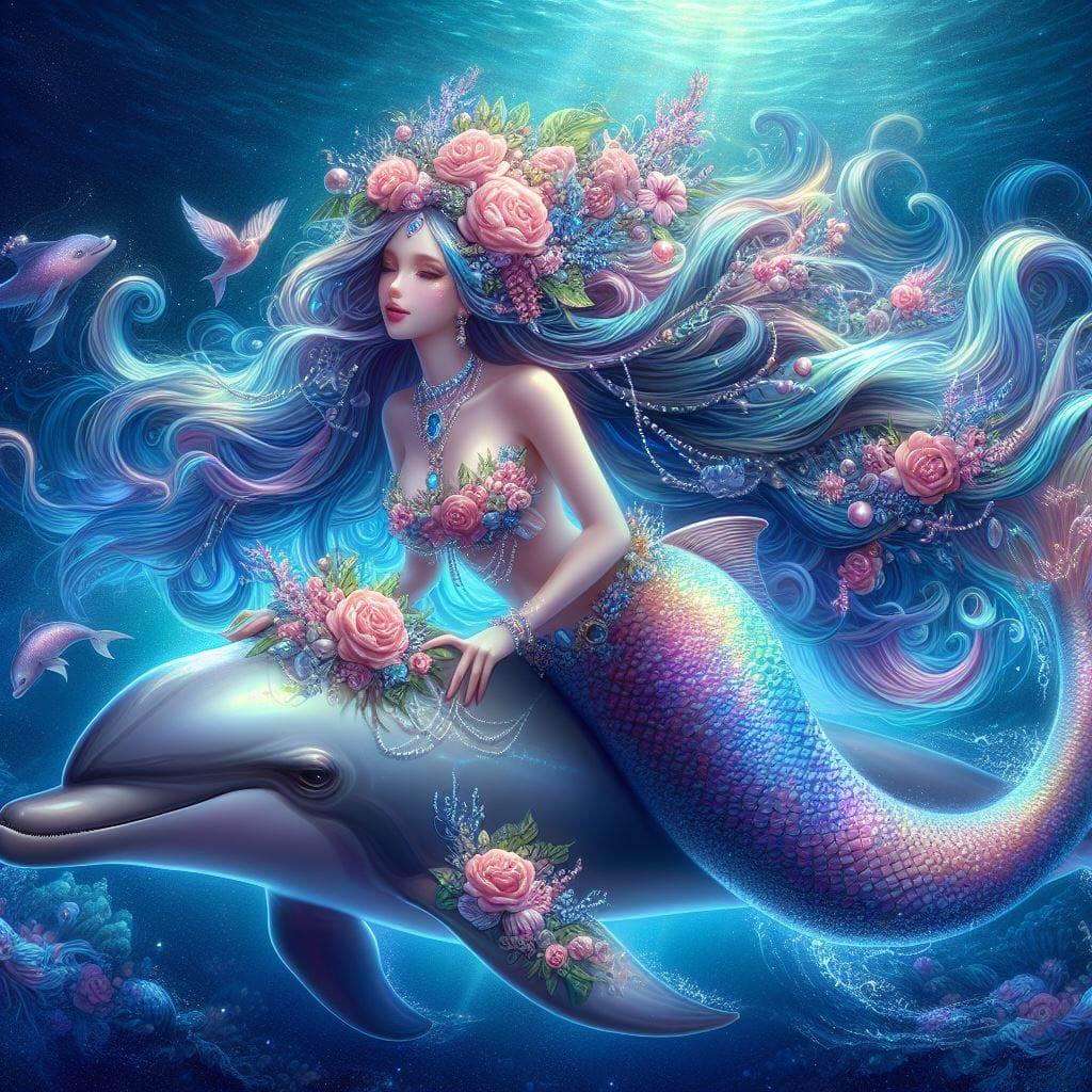 Sirena și delfinul ei jigsaw puzzle online