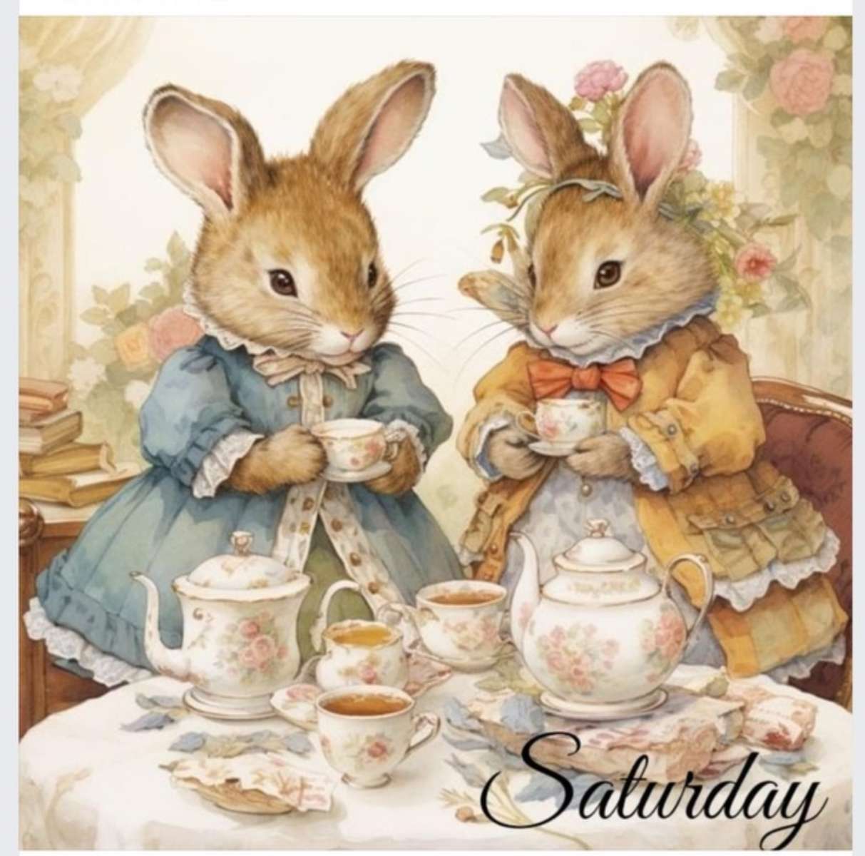 Två kaniner på te pussel på nätet