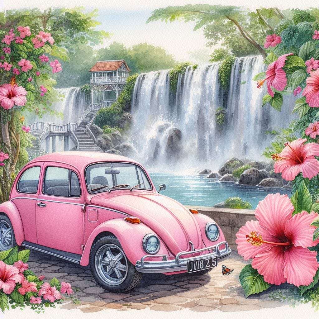 Bogár rózsaszín autó kirakós online