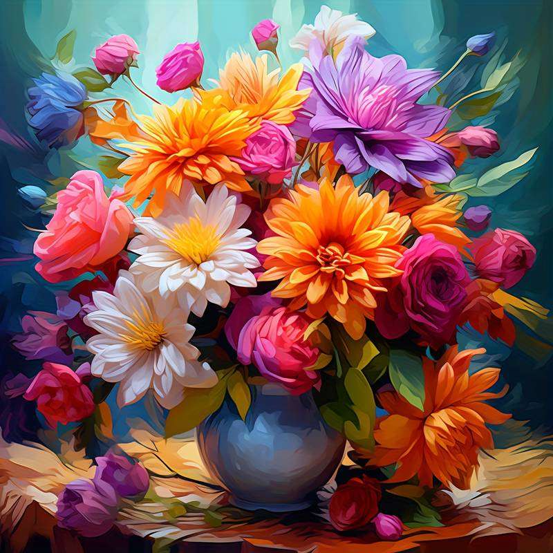 πολύχρωμα λουλούδια σε ένα βάζο online παζλ