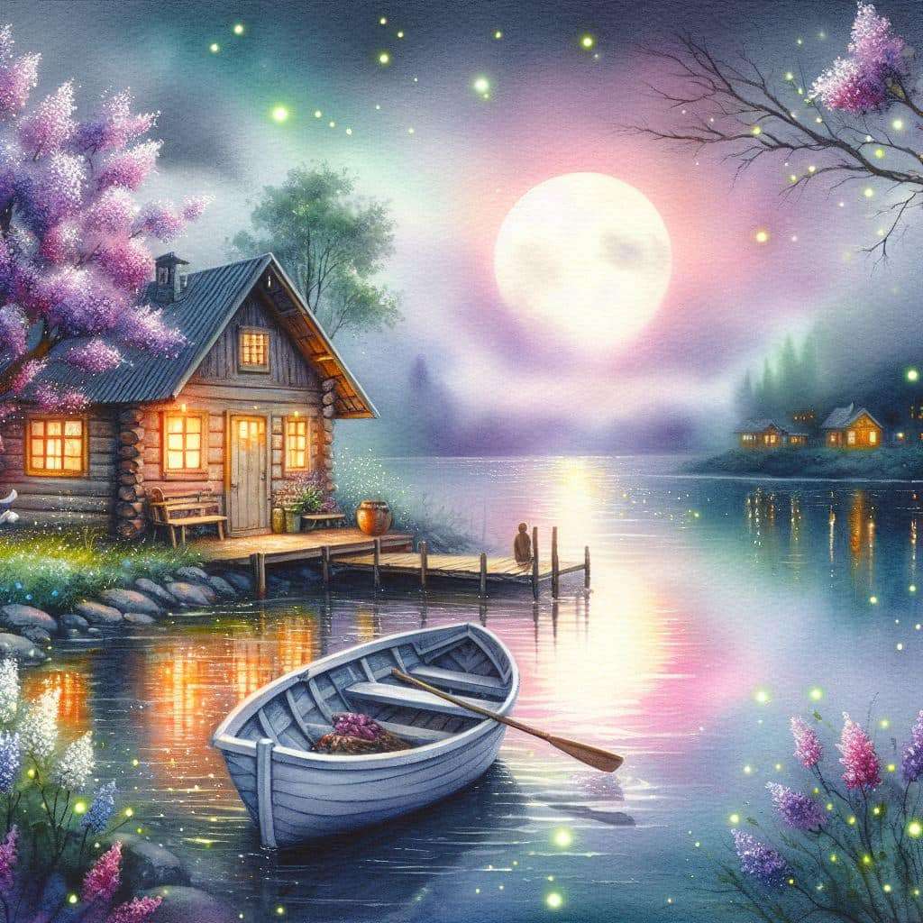 Una bellissima notte sul lago puzzle online