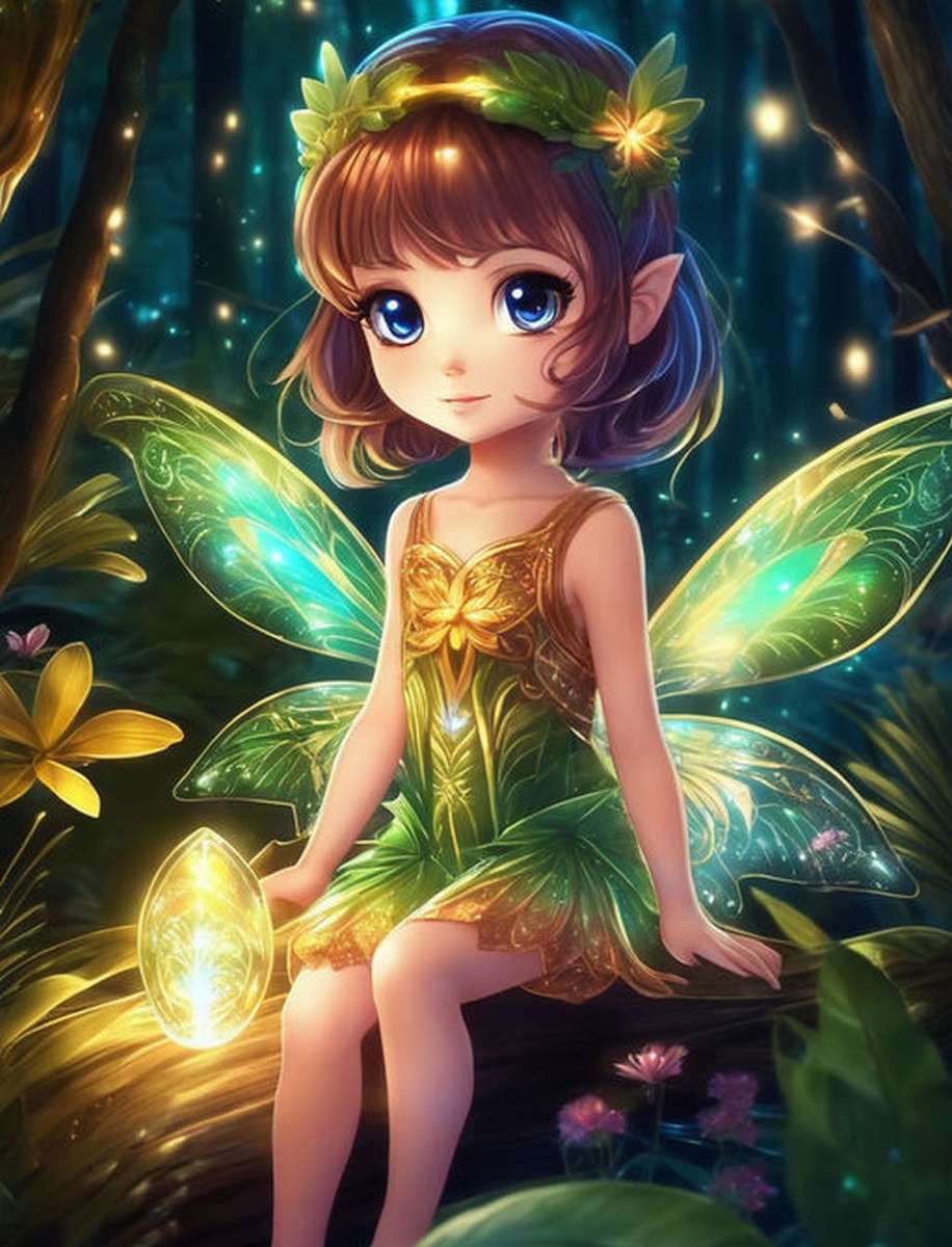 ヤシの木のドレスを着た美しい小さな妖精 ジグソーパズルオンライン