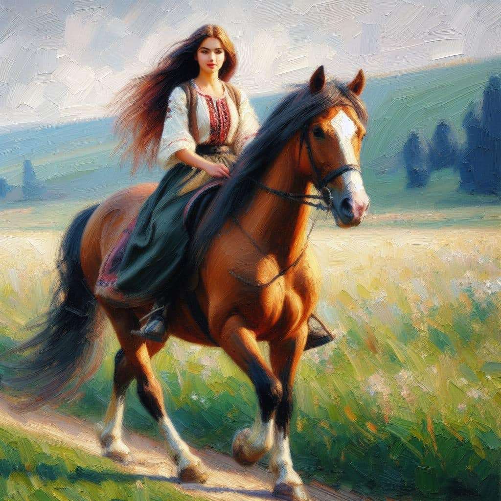 Молодые женщины верхом на лошади онлайн-пазл