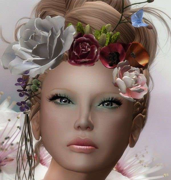 mujer con flores en la cabeza rompecabezas en línea