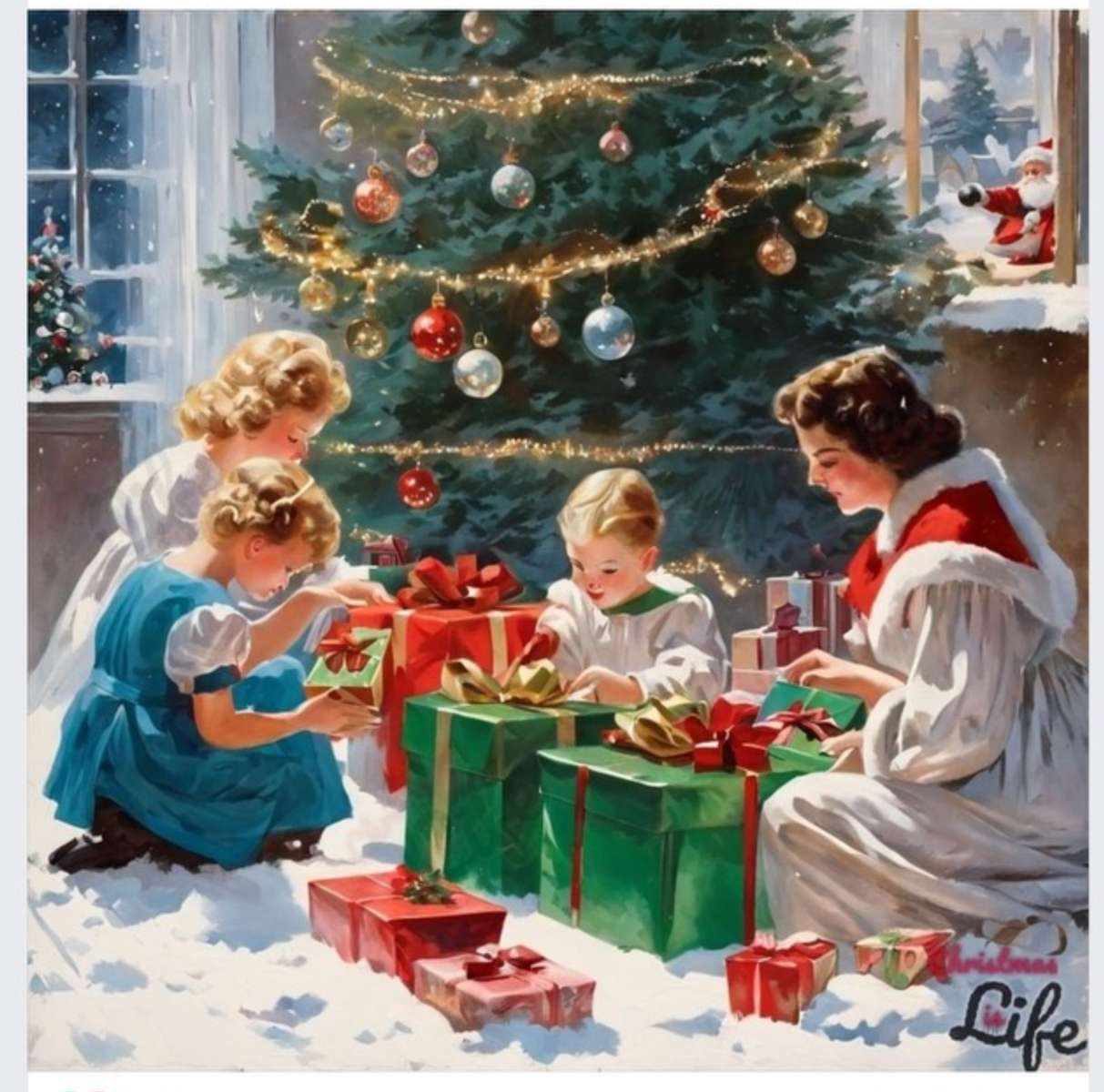 Mère et enfants préparent Noël puzzle en ligne